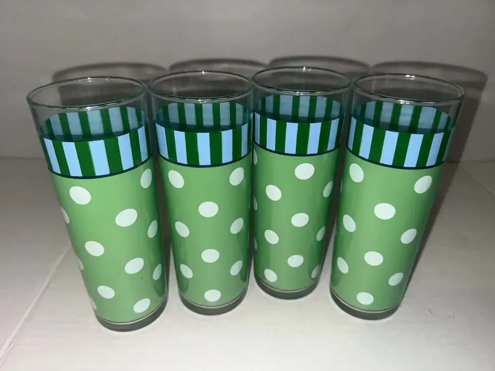 Vintage so cute!‎ Set of 4 Gail Pittman White Polka Dot Green
